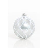 Decoris Shatterpoof Bauble Checked with Iris Glitter 8cm - Silver